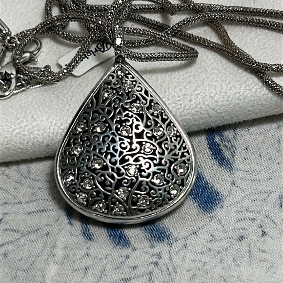 Brighton Jewelry - Brighton Antola Necklace Crystals Silver Plated Long Chain Reversible
